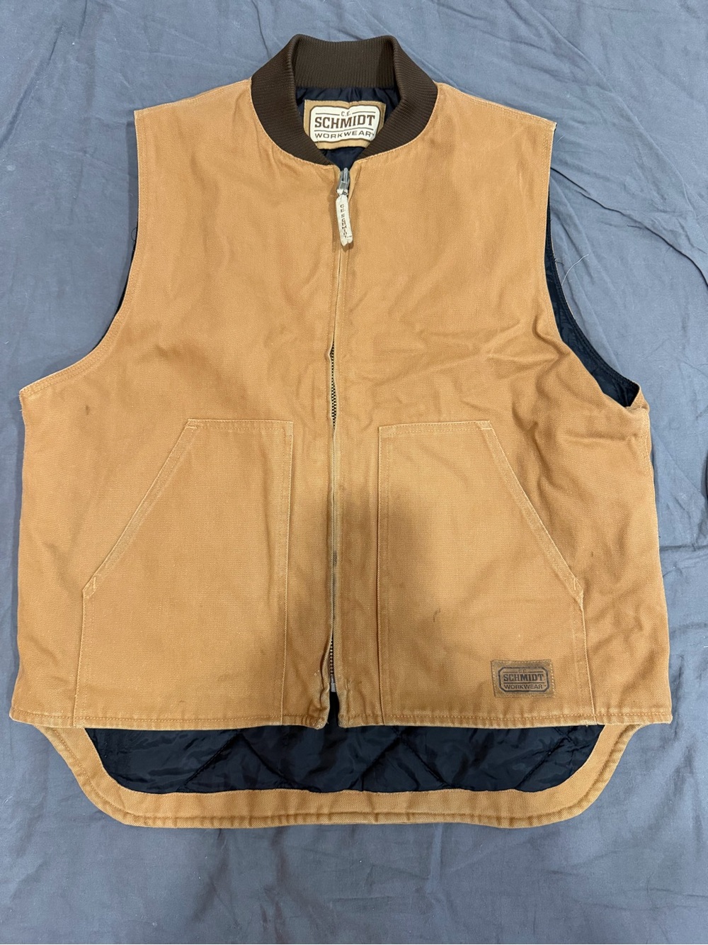Schmidt Workwear Men's Brown Canvas Zip Vest